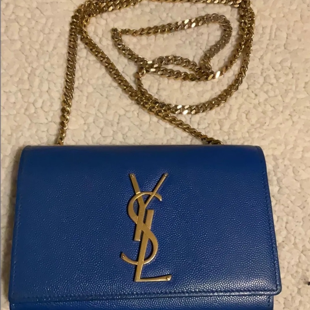 Yves Saint Laurent Blue and Gold Crossbody Bag